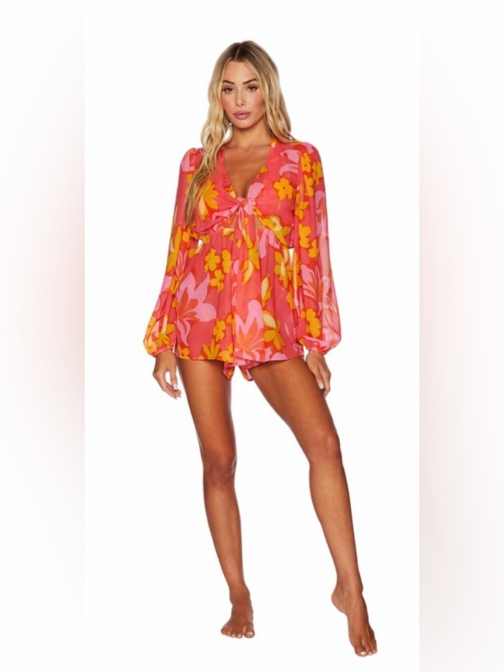 BEACH RIOT Small Hula Hybiscus Lori Romper Swim Coverup Orig $165